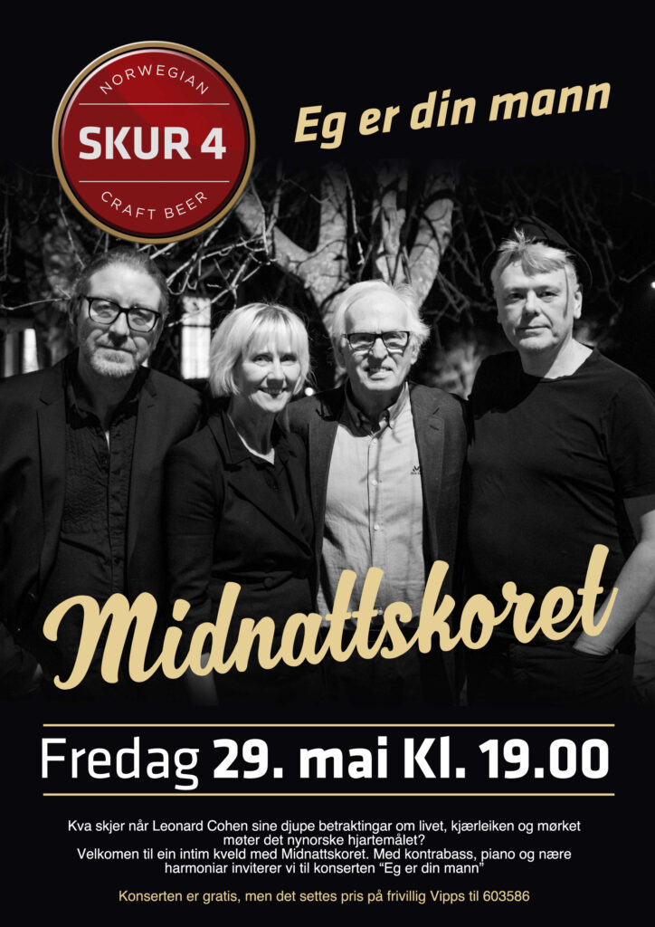 Gratiskonsert - Midnattskorte presenterer «Eg er din mann» - Ei nær og varm Cohen-hylling